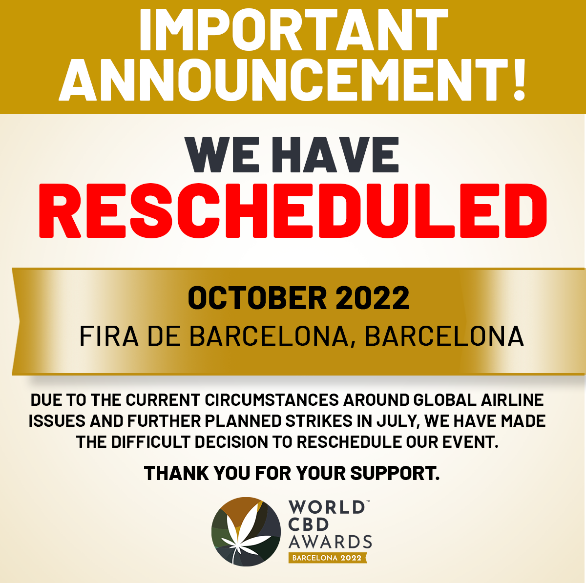 World CBD Awards Postponed